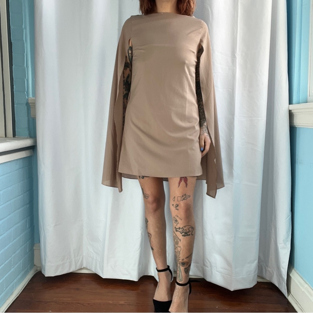 ciel USA nude / tan cape mini slip dress size small